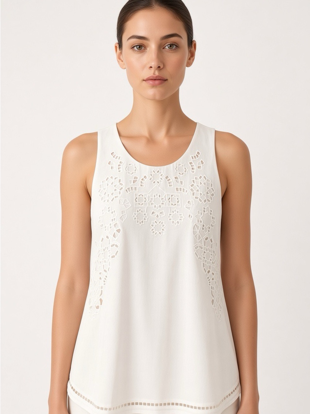 Joie 100% Silk Embroidered Geometric Tank Top